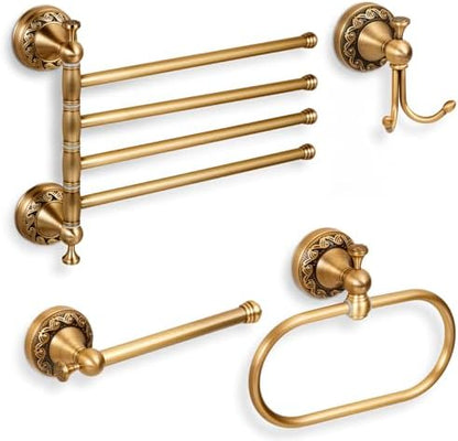 4 Pcs Antique Brass Bathroom Hardware Set, Bathroom Accessories Set, 11 Inch Wall Mounted Bath Towel Bar Toilet Paper Holder Hand Towel Holder Robe Hook for Shower Room Toilet(4-Layer)
