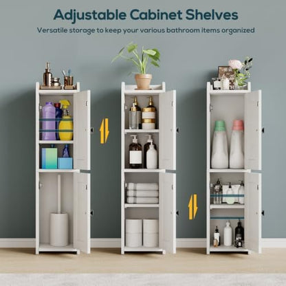 Lomojo Small Bathroom Storage Cabinet with 2 Doors, Toilet Organizer,White