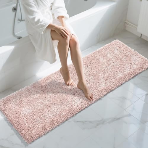 Yimobra Long Bathroom Rugs Runner 70x24 Inch, Extra Thick Soft Absorbent Chenille Bath Mat, Non Slip Machine Washable, Quick Dry Bath Rugs for Bathroom Floor, Tub and Shower, Pink