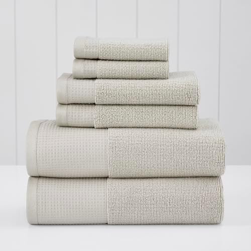 Modern Threads Waffle-Rib 6-Piece Towel Set – Premium Cotton Bath Towels, Ultra-Absorbent & Soft, Elegant Waffle Texture for Bathroom & Spa, Taupe
