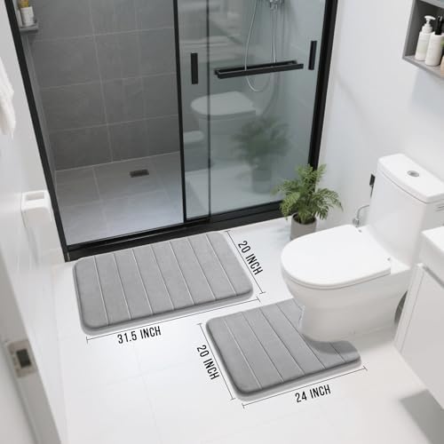 Yimobra Memory Foam Bathroom Mat Set, 31.5 x 20 & 24 x 20 in, Gray