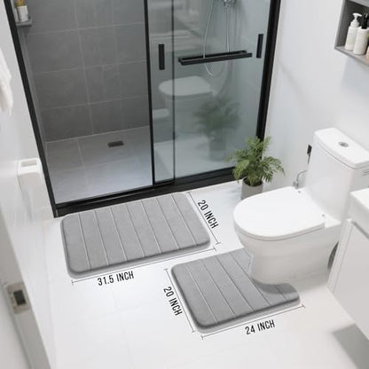 Yimobra Memory Foam Bathroom Mat Set, 31.5 x 20 & 24 x 20 in, Gray
