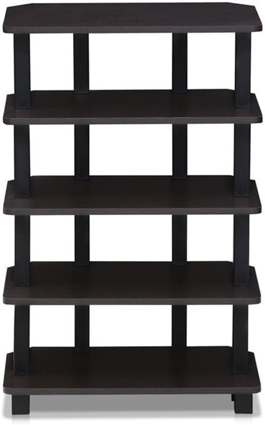 Furinno Turn-N-Tube Storage Shelves, 5-Tier Book Shelf, Corner Shelf, Toolless Open Shelves, for Organization and Storage, Living Room, Garage, Home Office, Espresso