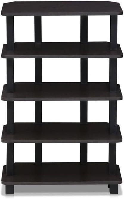 Furinno Turn-N-Tube Storage Shelves, 5-Tier Book Shelf, Corner Shelf, Toolless Open Shelves, for Organization and Storage, Living Room, Garage, Home Office, Espresso