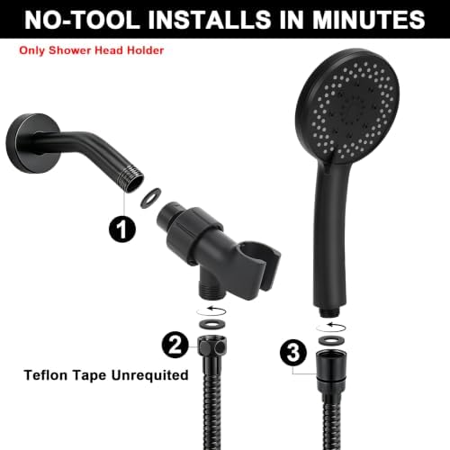 NearMoon Adjustable Shower Arm Mount- with Universal Wall Hook Bracket and Brass Pivot Ball, Shower Head Holder for Hand Held Showerheads (Matte Black)