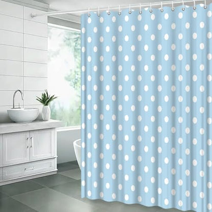 Polka Dot Shower Curtain Light Blue White Retro Spot Vintage Fabric Decorative Bathroom Curtains with Hooks,67" Wx70 H