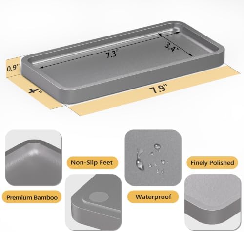 Weenson Bamboo Bathroom Vanity Tray, Decor, Silver, 7.9" x 4" x 0.8"