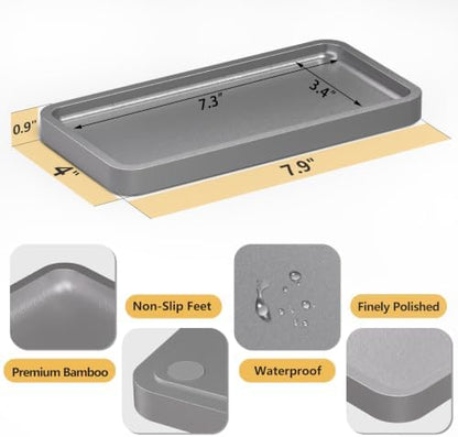 Weenson Bamboo Bathroom Vanity Tray, Decor, Silver, 7.9" x 4" x 0.8"