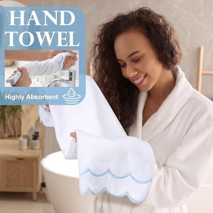 Hahafelt Decorative Bathroom Towel Set,Blue,Scalloped