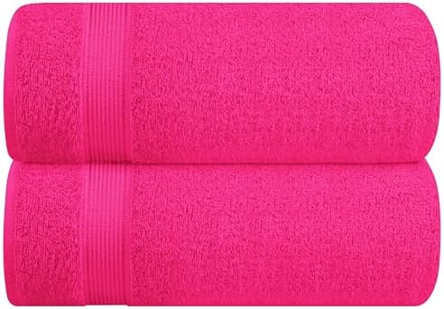 Belizzi Home Cotton 2 Pack Oversized Bath Sheet 35x70, Large Bath Sheet, Ultra Soft, Absorbent, Compact, Eco-Friendly, Recyclable, Quick Drying and Lightweight Towel - HOT Pink