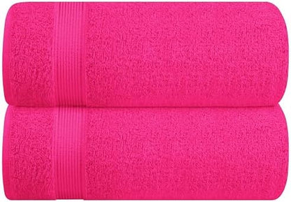Belizzi Home Cotton 2 Pack Oversized Bath Sheet 35x70, Large Bath Sheet, Ultra Soft, Absorbent, Compact, Eco-Friendly, Recyclable, Quick Drying and Lightweight Towel - HOT Pink