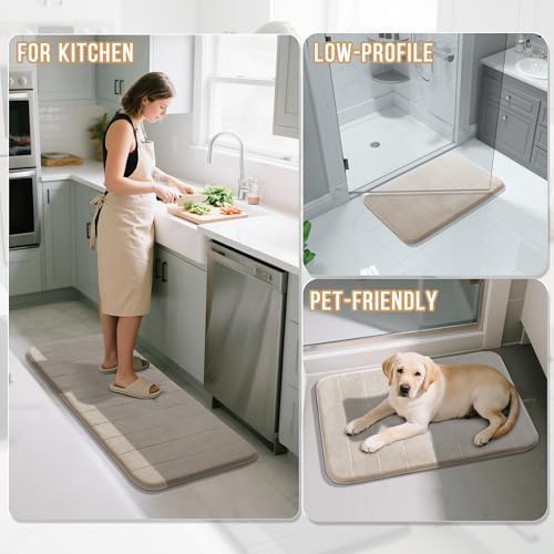 Yimobra Memory Foam Bathroom Mat Set, 24 x 17 & 24 x 20 in, Beige