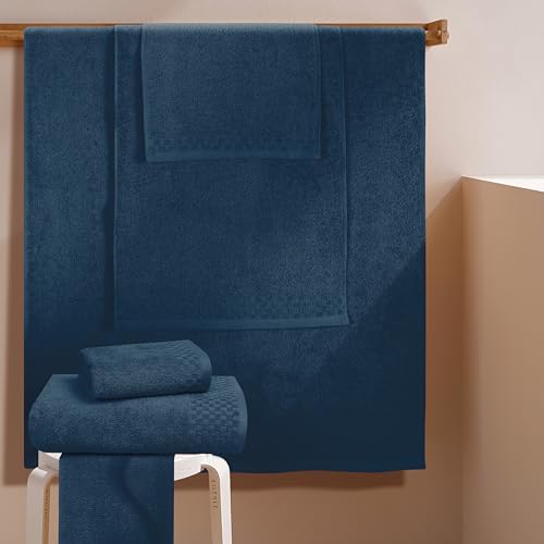 MyOwn Premium Cotton 6 Pack Towel Set for Bathroom, Contains 2 Bath Towels 28x55 inch, 2 Hand Towels 16x24 inch & 2 Wash Coths 12x12 inch, Ideal Everyday use, Compact & Lightweight - Mineral Blue