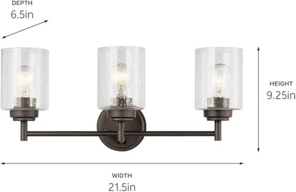 Kichler Winslow 21.5" Vanity Light in Olde Bronze®, 3-Light Transitional Bathroom Light with Clear Seeded Glass. (21.5" W x 9.25" H), 45886OZ