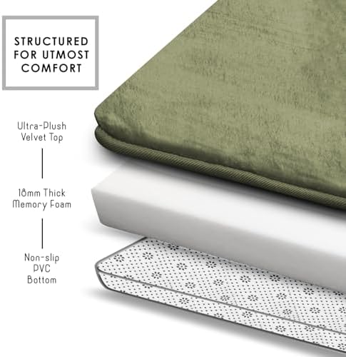 Clara Clark 2 Piece Bathroom Rugs, Velvet Memory Foam Bath Mat Set, Non-Slip Bath Rugs, Machine Wash, Dries Quickly, Ultra Soft Plush Bath Mats for Bathroom, 20 x 32 + Contour, Sage Green