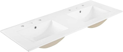 Modway Elysian 48" Burl Wood Double Bathroom Vanity in White Brown with Ceramic Sink Basin