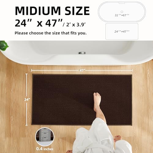 TYUU Bathroom Rugs Non Slip Washable, Super Absorbent Thin Bath Mat Quick Dry Low Pile Bathroom Rug, Brown 24"x47"