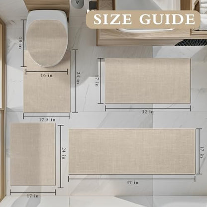 YIHOUSE Bathroom Rugs Thin Bath Mat Sets 5 Pieces Quick Dry,Beige