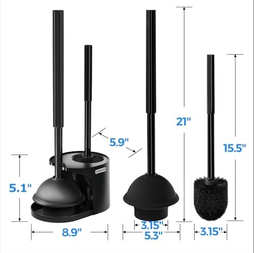 FORASTO 2Pack 2 in 1 Toilet Brush and Plunger Set, Extended Handle Plunger,Toilet Bowl Brush Plunger Set,Bathroom Cleaning Tools,Toilet Brush Plunger Combo,Cleaning Brush,Cleaning Supplies