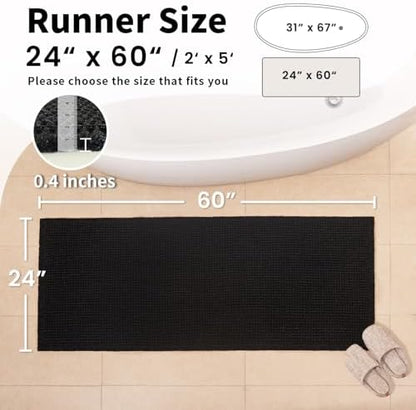 Long Black Bathroom Rug, Waffle Bath Mat Runner Non Slip, 24 x 60