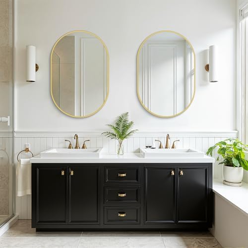 Oval Bathroom Mirror for Over Sink, 20"x30" Vanity Mirror for Wall, Gold
