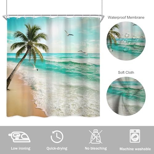 Ocean Coastal Beach Hawaiian Tropical Seagull Bathroom Shower Curtain Set