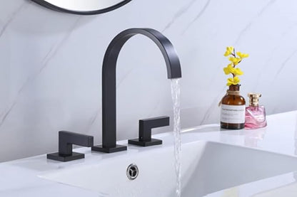 3 Hole Bathroom Faucet Hot and Cold Double Handle Waterfall(Black)