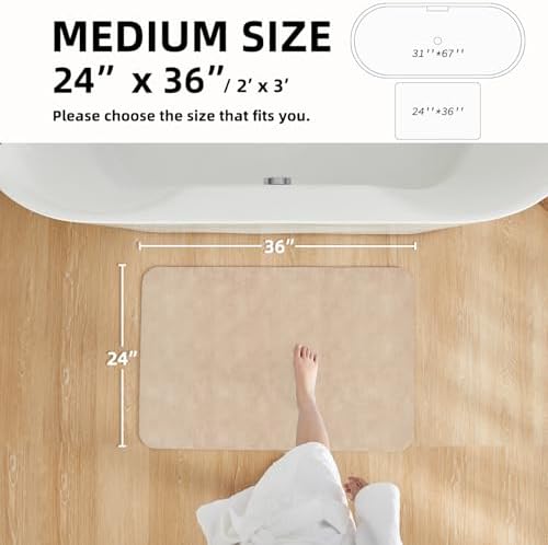 TYUU Thin Bath Mat, Bathroom Rugs Non Slip Washable, 24x36 Beige