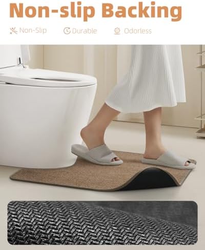 PADOOR Braided Toilet Rugs U Shaped, Non Slip Toilet Mats for Bathroom Floor Machine Washable Super Absorbent Contour Bath Rugs for Toilet Mat Quick Dry U Shaped Toilet Rug, 20''x24'' Brown