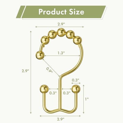 Amazer Gold Shower Curtain Hooks, 12PCS Rust-Resistant Metal Double Shower Curtain Rings for Curtain Rolling Shower Hooks, Shower Rings for Bathroom Shower Curtain Rod