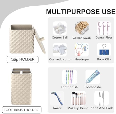 Bathroom Accessories Set Resin 6PCS, Square Toothbrush Holders Set Complete with Soap Dispenser, Vanity Tray, Tumbler, Cups and Cotton Swab Jars (Beige Diamond, Resin Bath 6 PCS)