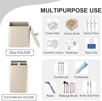 Bathroom Accessories Set Resin 6PCS, Square Toothbrush Holders Set Complete with Soap Dispenser, Vanity Tray, Tumbler, Cups and Cotton Swab Jars (Beige Diamond, Resin Bath 6 PCS)