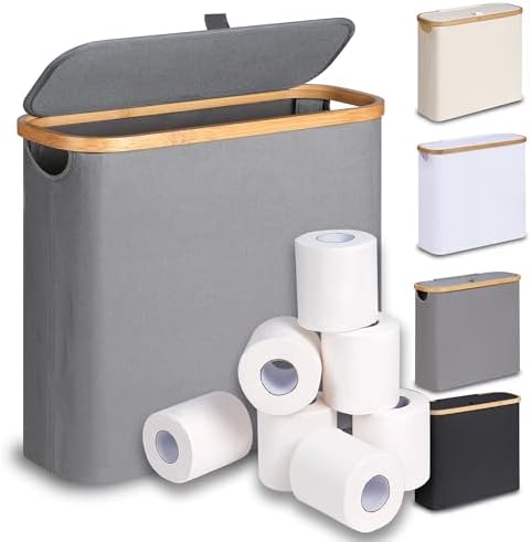 efluky Toilet Paper Basket 28L, Toilet Paper Holder with Lid for Bathroom, Free Standing Storage Organizer Holds Up to 9-12 Rolls (Grey, 1)