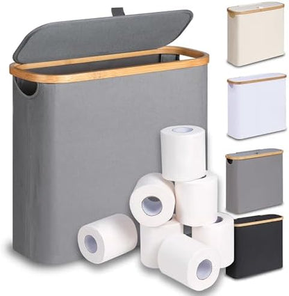 efluky Toilet Paper Basket 28L, Toilet Paper Holder with Lid for Bathroom, Free Standing Storage Organizer Holds Up to 9-12 Rolls (Grey, 1)