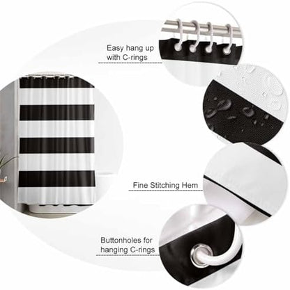 Shower Curtain Bathroom Set Minimalistic Black White Waterproof Shower Curtains with Grommets Hooks Chic Stripes Privacy Bath Curtain for Bathtub Decor 48x72in