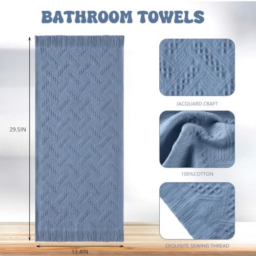 HunnmingRe 4 Pack Boho Hand Towel for Kitchen, Dusty Blue