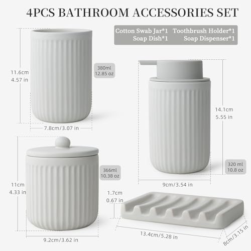 BosilunLife Light Grey Ceramic Bathroom Accessories Set of 4
