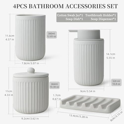 BosilunLife Light Grey Ceramic Bathroom Accessories Set of 4