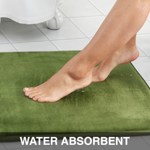 Memory Foam Bath Mat Non Slip Absorbent Super Cozy Velvet Bathroom Rug Carpet (24 inches X 48 inches, Green)