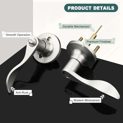 GOBEKOR Entry Door Handles with Lock and Same Keys, Brushed Nickel Keyed Aliked Entry Door Lock Sets for Exterior & Interior Doors, Reversible Door Levers for Bedroom Bathroom, 2 Pack