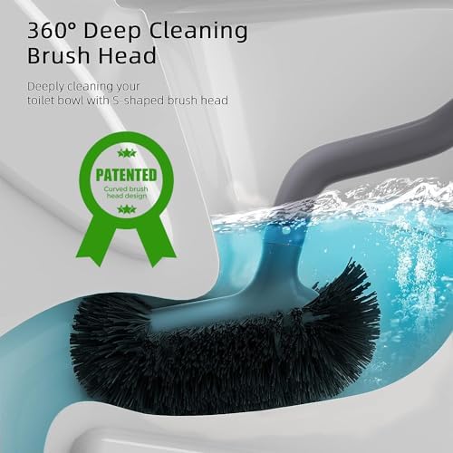 HAMITOR Toilet Bowl Brush Holder Set, Dead Corner S-Shaped Bristle Scrubber