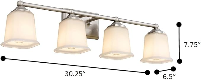 Nox Vintage 4-Light Vanity Light Modern Wall Sconce Lighting Brushed Nickel with White Glass Shade for Bathroom, Hallway, Entryway, Kitchen, Mirror, Laundry Room