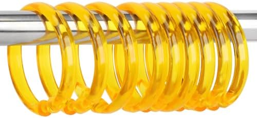 Golden Yellow Shower Curtain Hooks - 12 Pcs Circular Plastic Shower Curtain Rings for Bathroom - O Shaped Gold Yellow Shower Hooks Rings for Shower Curtain Rod
