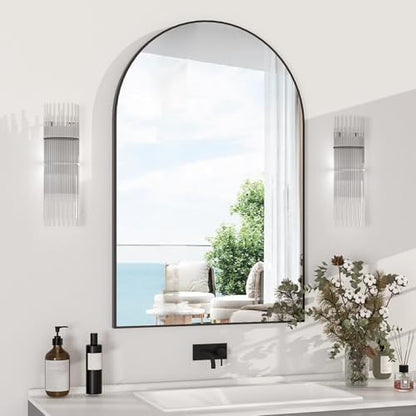 Arched Wall Mirror for Bathroom, 20"x30" Arched Mirror Wall Mounted Mirror with Metal Frame, Black Vanity Mirror Decor for Mantle, Bedroom, Entryway, Living Room