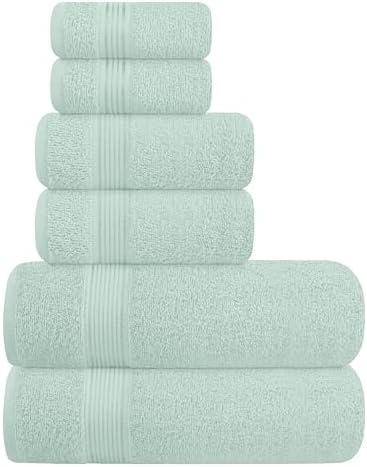 Belizzi Home Ultra Soft 6 Pack Cotton Towel Set, Contains 2 Bath Towels 28x55 inch, 2 Hand Towels 16x24 inch & 2 Wash Coths 12x12 inch, Ideal Everyday use, Compact & Lightweight - Sea Green