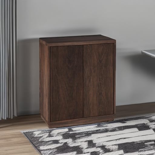 Henn&Hart 28" Fluted Wooden Accent Cabinet, Ribbed Modern Sideboard Buffet Cabinet with 2 Doors and an Adjustable Shelf for Living Room, Dining Room, Bedroom or Entryway, Warm Brown