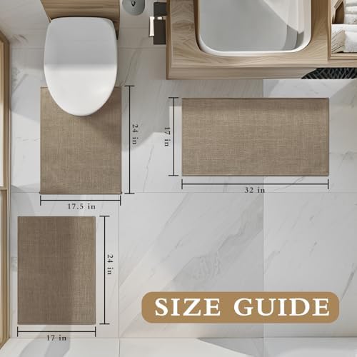 YIHOUSE Bathroom Rugs Thin Bath Mat Sets 3 Pieces Quick Dry,Brown