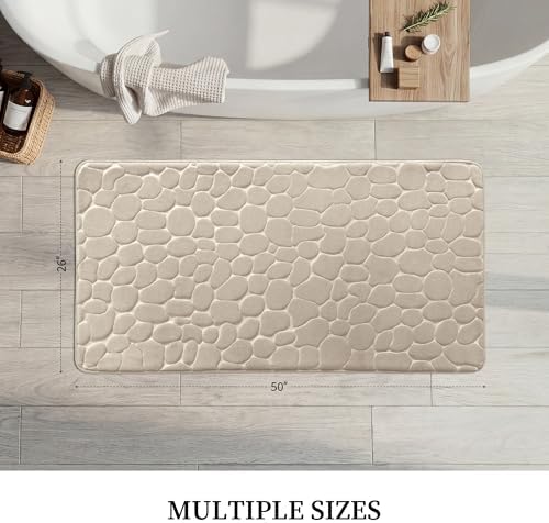 YIHOUSE Memory Foam Runner Rug, Cobblestone Bathroom Runner Rugs Super Water Absorbent Bath Mats for Bathroom Machine Washable Bath Rugs for Hallway Bedroom Laundry Room(26 x 50,Khaki)