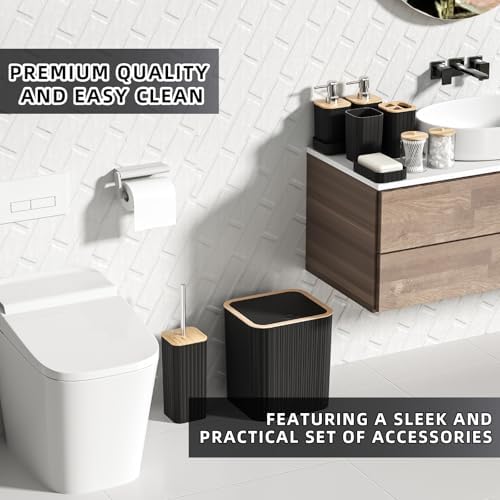 XLHOMO Bathroom Accessories Set - Elegant Black Bathroom Set, 10PC Bathroom Accessory Set, Toilet Brush, Trash Can, Qtip Holder Dispenser & Soap Dispenser