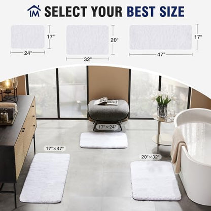 TECHMILLY Super Soft Shaggy Bathroom Rugs, Absorbent Thick Non Slip Microfiber Bath Rugs, Quick Dry Machine Washable Bath Mat for Bathroom Floor, Bathtub and Shower 24"x36" White